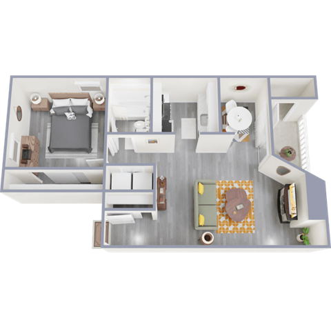 Floor plan for 1 bed, 1 bath, 732 sqft